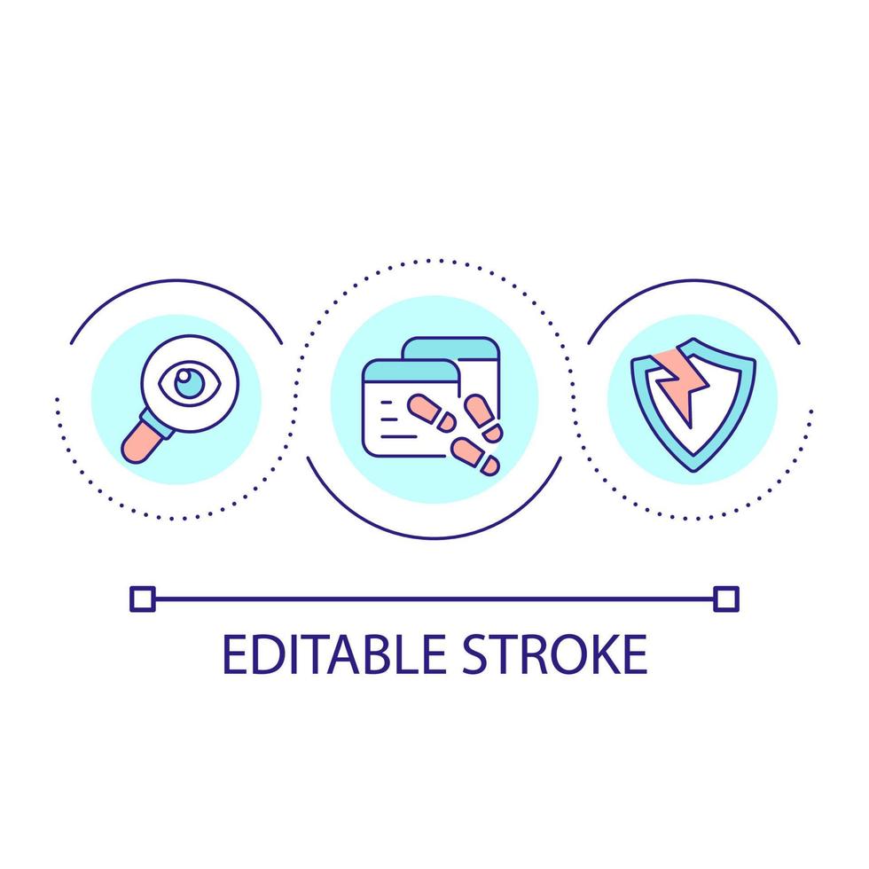 Hacking attempts loop concept icon. Check digital security. Avoid malware. Social engineering attack abstract idea thin line illustration. Isolated outline drawing. Editable stroke vector