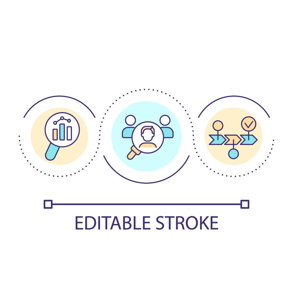 Target audience research loop concept icon. Analyzing statistical data. Digital marketing abstract idea thin line illustration. Isolated outline drawing. Editable stroke vector