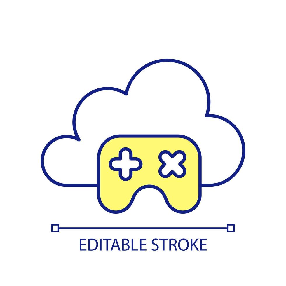 Cloud streaming service RGB color icon. Playing video games platform. Digital entertainment content. Isolated vector illustration. Simple filled line drawing. Editable stroke
