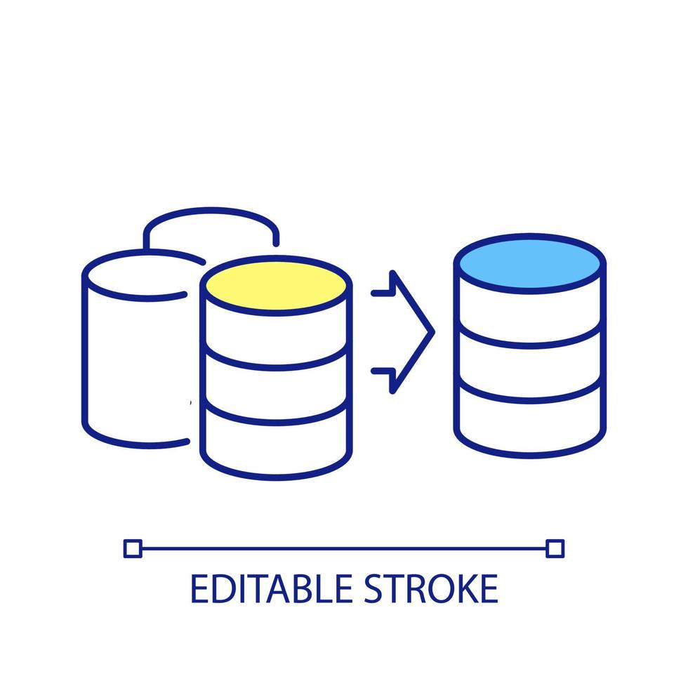 Replace database RGB color icon. Change server. Move digital information. Storage compliance. Isolated vector illustration. Simple filled line drawing. Editable stroke