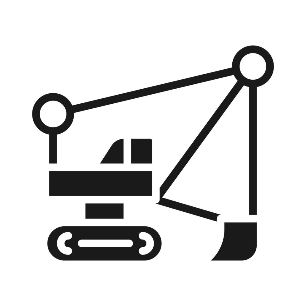 Dragline excavator black glyph icon. Large heavy equipment machine. Strip mining industry. Motor vehicle. Silhouette symbol on white space. Solid pictogram. Vector isolated illustration
