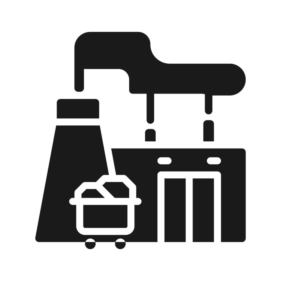 Fuel power plant black glyph icon. Thermal power station. Convert combustion into energy. Produce electricity. Silhouette symbol on white space. Solid pictogram. Vector isolated illustration