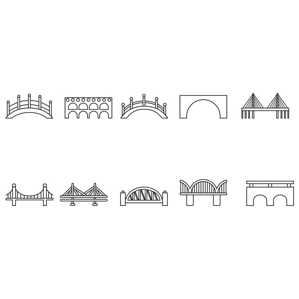 Bridge icon vector set. Bridge icons, Various bridges illustration symbol collection.