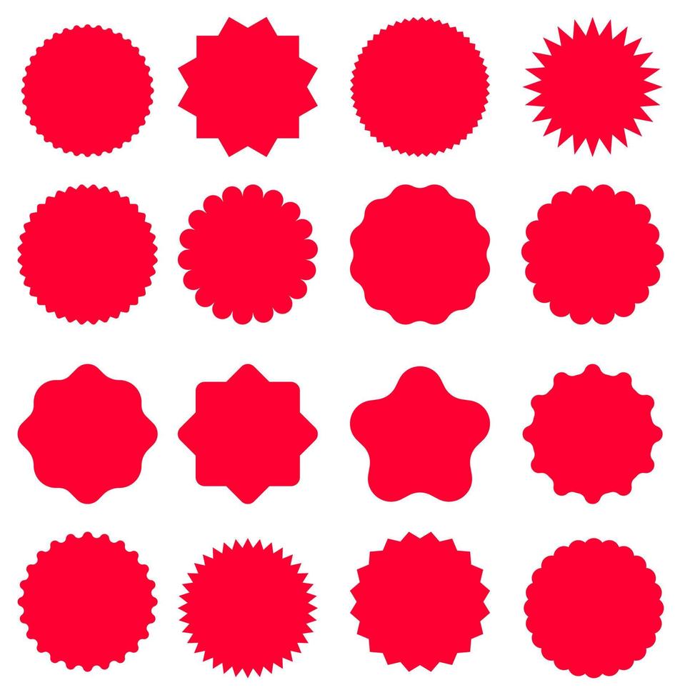 conjunto de vector estallido estelar, rayos de sol insignias íconos en blanco antecedentes. sencillo plano estilo Clásico etiquetas, pegatinas