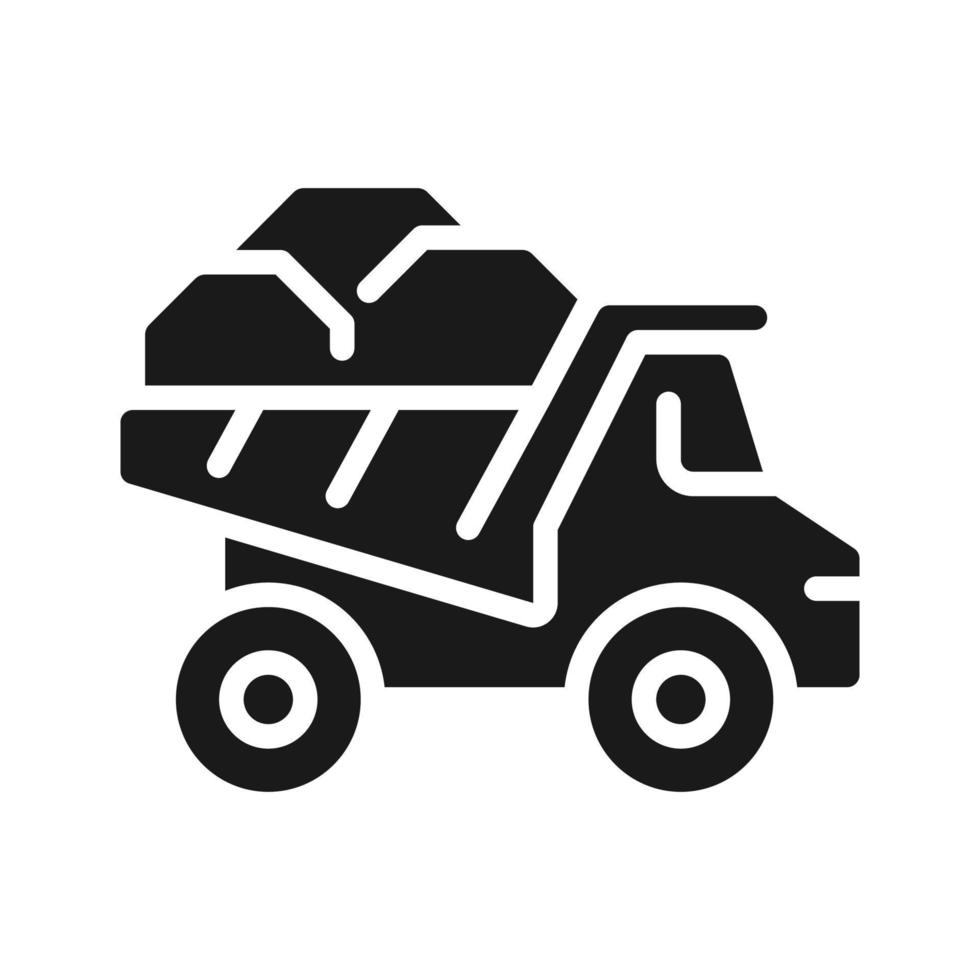 Dump truck black glyph icon. Dumper lorry. Heavy materials transportation. Vehicle. Coal mining industry. Silhouette symbol on white space. Solid pictogram. Vector isolated illustration