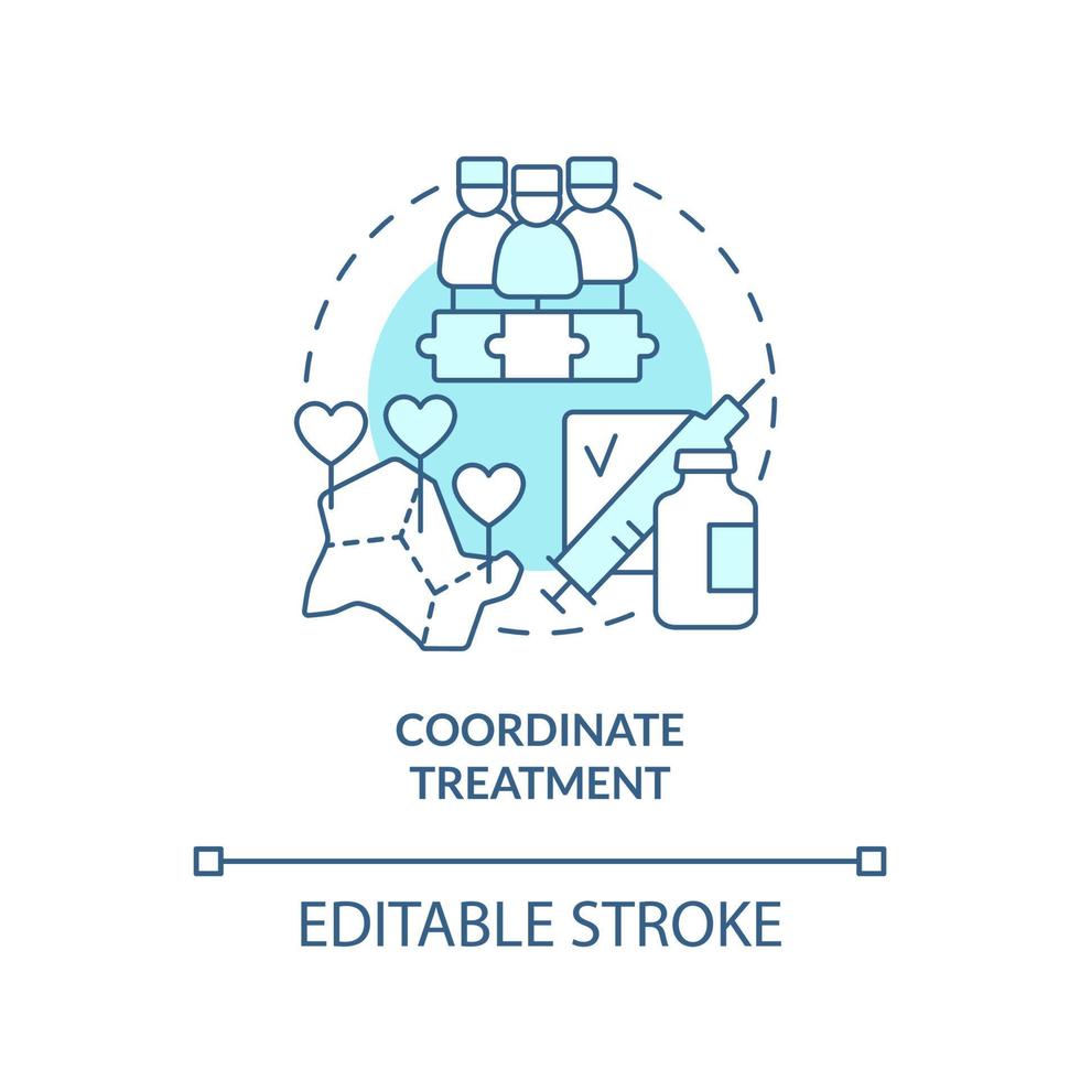 Coordinate treatment blue concept icon. Organization. Chronic disease management abstract idea thin line illustration. Isolated outline drawing. Editable stroke vector