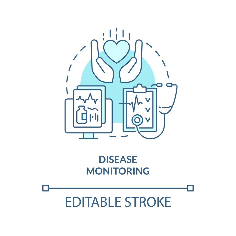 Disease monitoring blue concept icon. Tracking. Chronic disease management abstract idea thin line illustration. Isolated outline drawing. Editable stroke vector