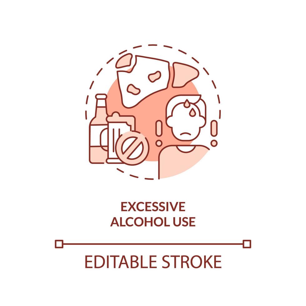 Excessive alcohol use red concept icon. Unhealthy lifestyle. Chronic disease risk abstract idea thin line illustration. Isolated outline drawing. Editable stroke vector