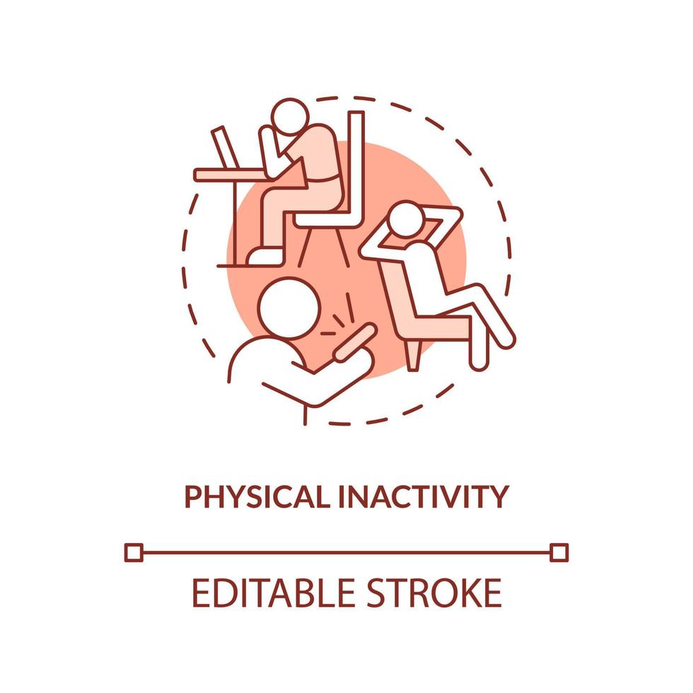 Physical inactivity red concept icon. Sedentary behavior. Chronic disease risk abstract idea thin line illustration. Isolated outline drawing. Editable stroke vector