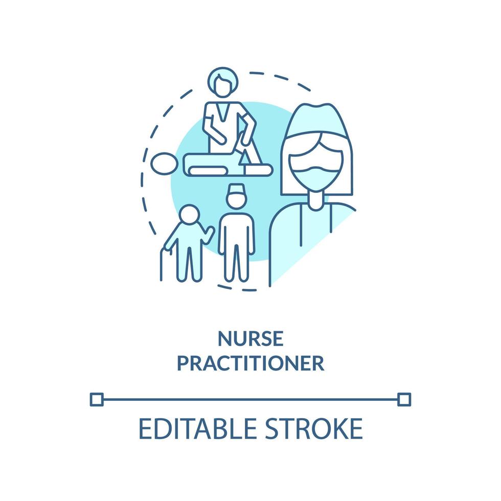 Nurse practitioner blue concept icon. Medical specialist. Chronic care management abstract idea thin line illustration. Isolated outline drawing. Editable stroke vector