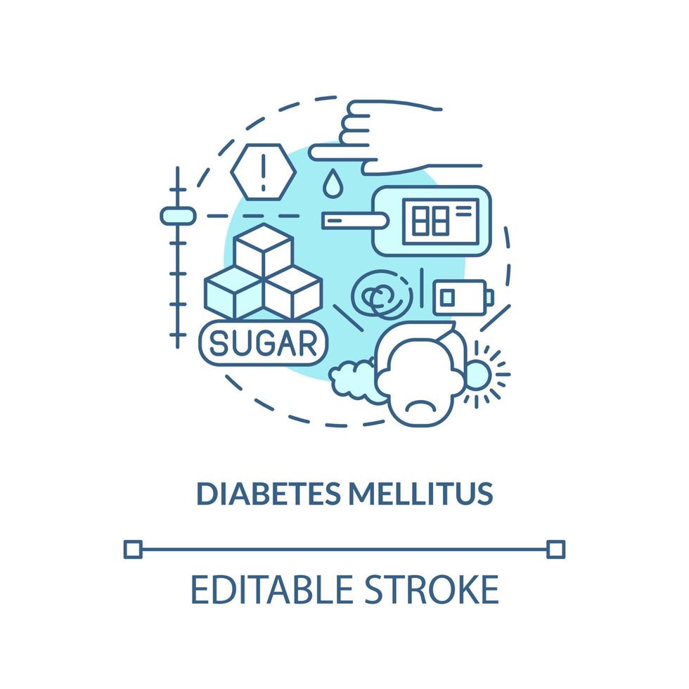 Diabetes mellitus blue concept icon. Blood glucose level. Chronic diseases group abstract idea thin line illustration. Isolated outline drawing. Editable stroke vector