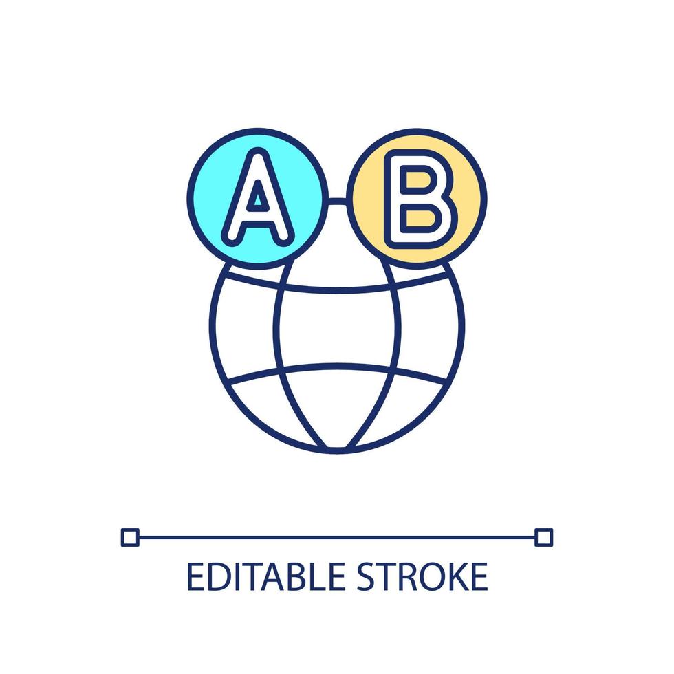Location RGB color icon. Navigation. Placement. Global positioning system. Two points on globe. Isolated vector illustration. Simple filled line drawing. Editable stroke
