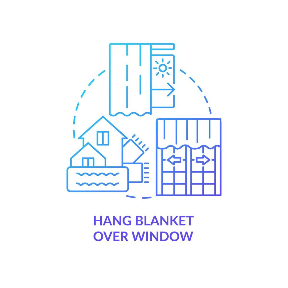 Hang blanket over window blue gradient concept icon. Winterized window. Reduce house heat loss. Draught proof abstract idea thin line illustration. Isolated outline drawing vector