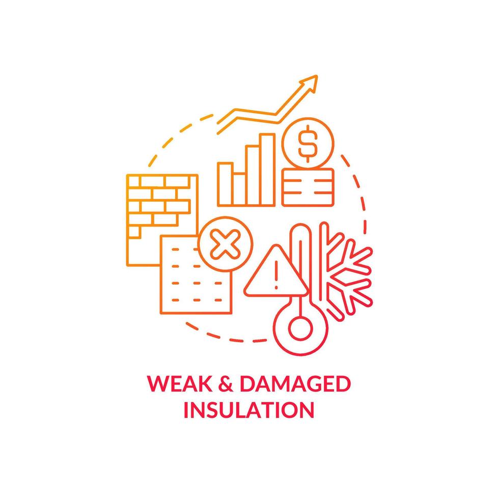 Weak and damaged insulation red gradient concept icon. Keep warm. Low power usage. High heating bill reason abstract idea thin line illustration. Isolated outline drawing vector