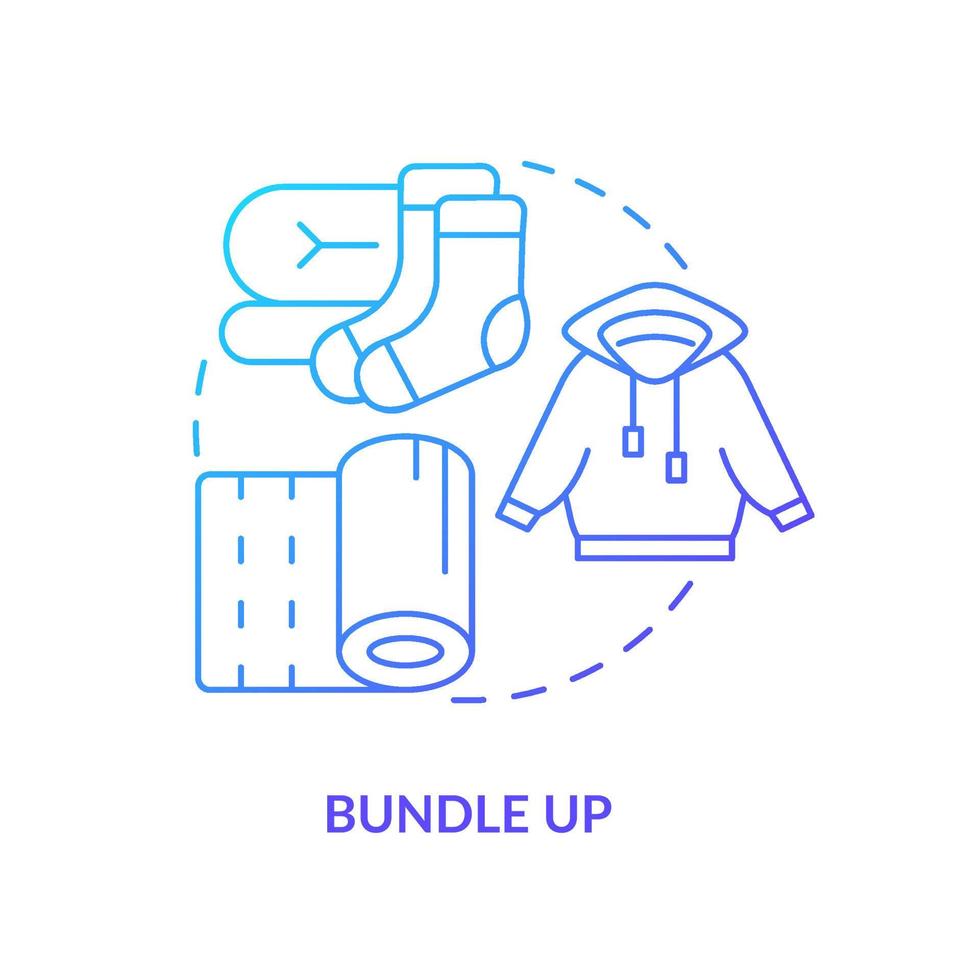 Bundle up blue gradient concept icon. Dress winter clothes. Overcome cold weather. Keep warm abstract idea thin line illustration. Isolated outline drawing vector