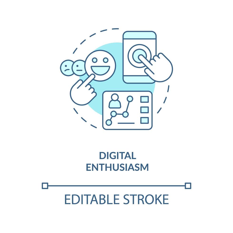 Digital enthusiasm turquoise concept icon. Strong interest audience. Proactive user abstract idea thin line illustration. Isolated outline drawing. Editable stroke vector
