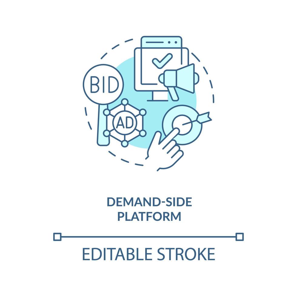 Demand-side platform turquoise concept icon. Digital advertising management tool abstract idea thin line illustration. Isolated outline drawing. Editable stroke vector