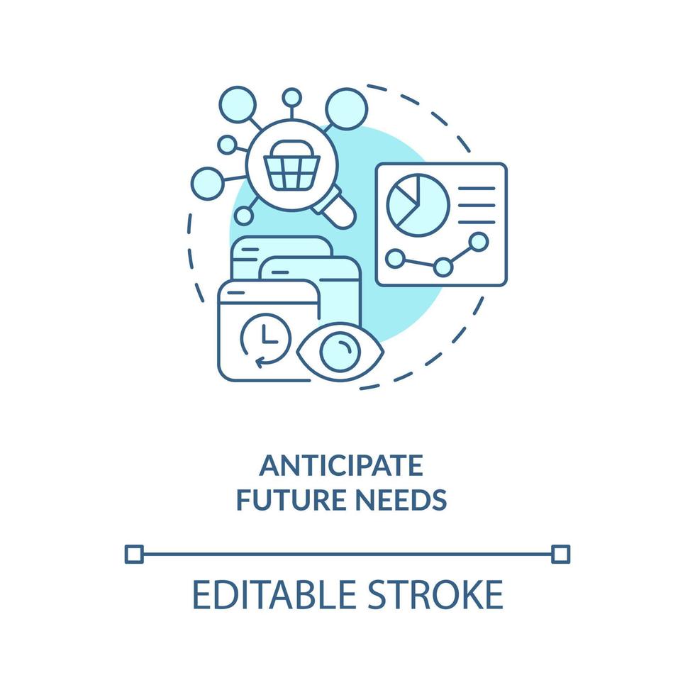 Predicting future customers needs turquoise concept icon. Clients research abstract idea thin line illustration. Isolated outline drawing. Editable stroke vector