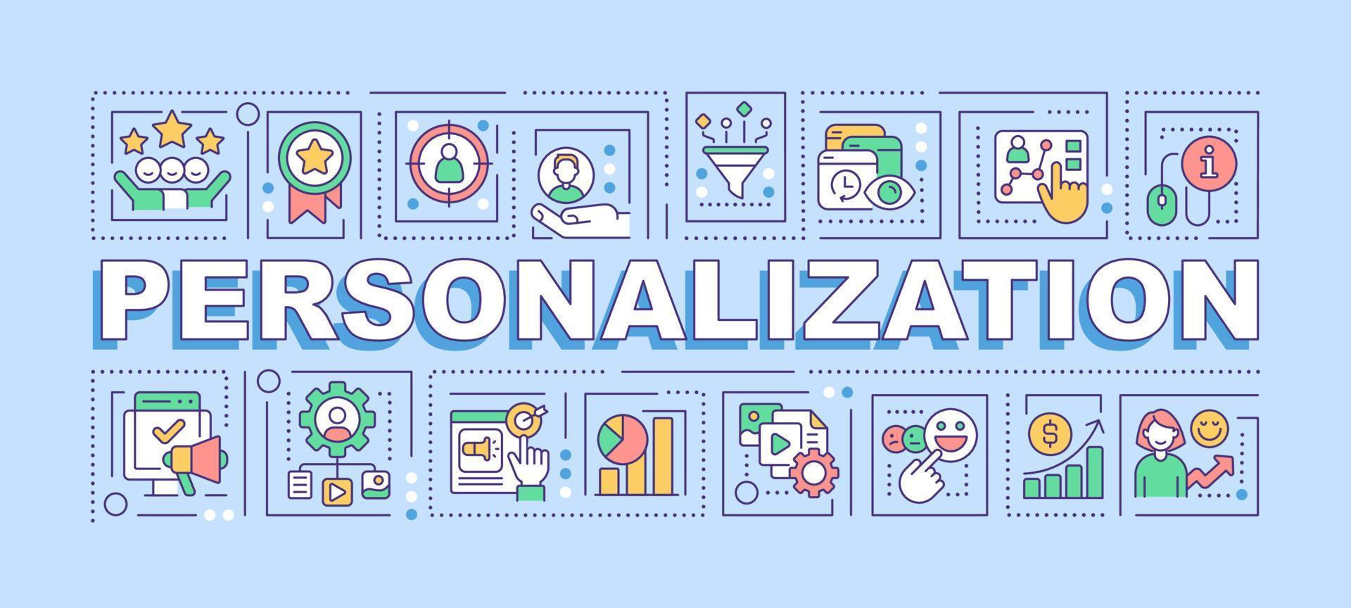 Personalization word concepts blue banner. Digital marketing strategy. Infographics with editable icons on color background. Isolated typography. Vector illustration with text