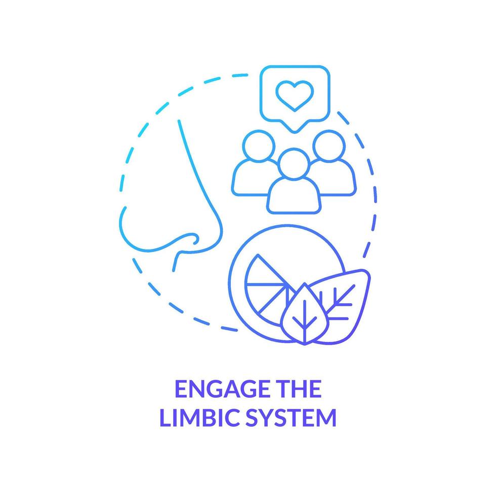 Engage limbic system blue gradient concept icon. Sensory marketing strategy abstract idea thin line illustration. Direct stimulation by smell. Isolated outline drawing vector