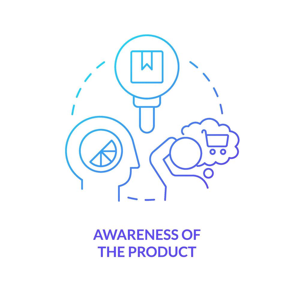 Awareness of product blue gradient concept icon. Sensory system in customer behaviour abstract idea thin line illustration. Connect with senses. Isolated outline drawing vector