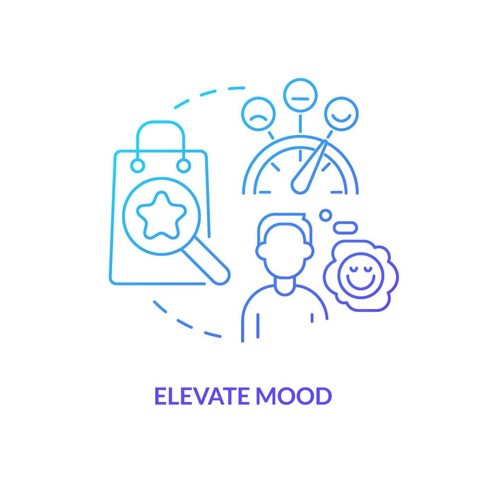 Elevate mood blue gradient concept icon. Ambient scent branding benefit abstract idea thin line illustration. Feel happy and relaxed while shopping. Isolated outline drawing vector