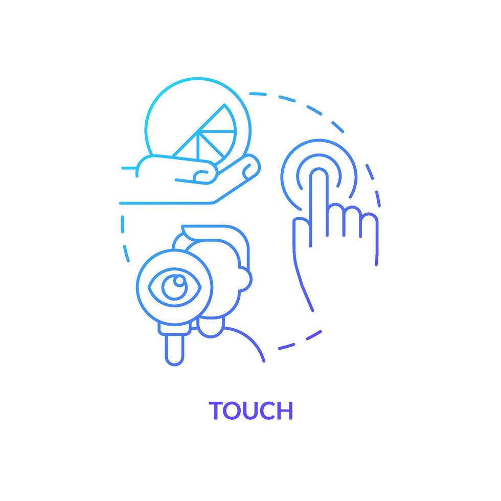 Touch blue gradient concept icon. Sensory marketing sense abstract idea thin line illustration. Customer feels physical products. Personalization. Isolated outline drawing vector