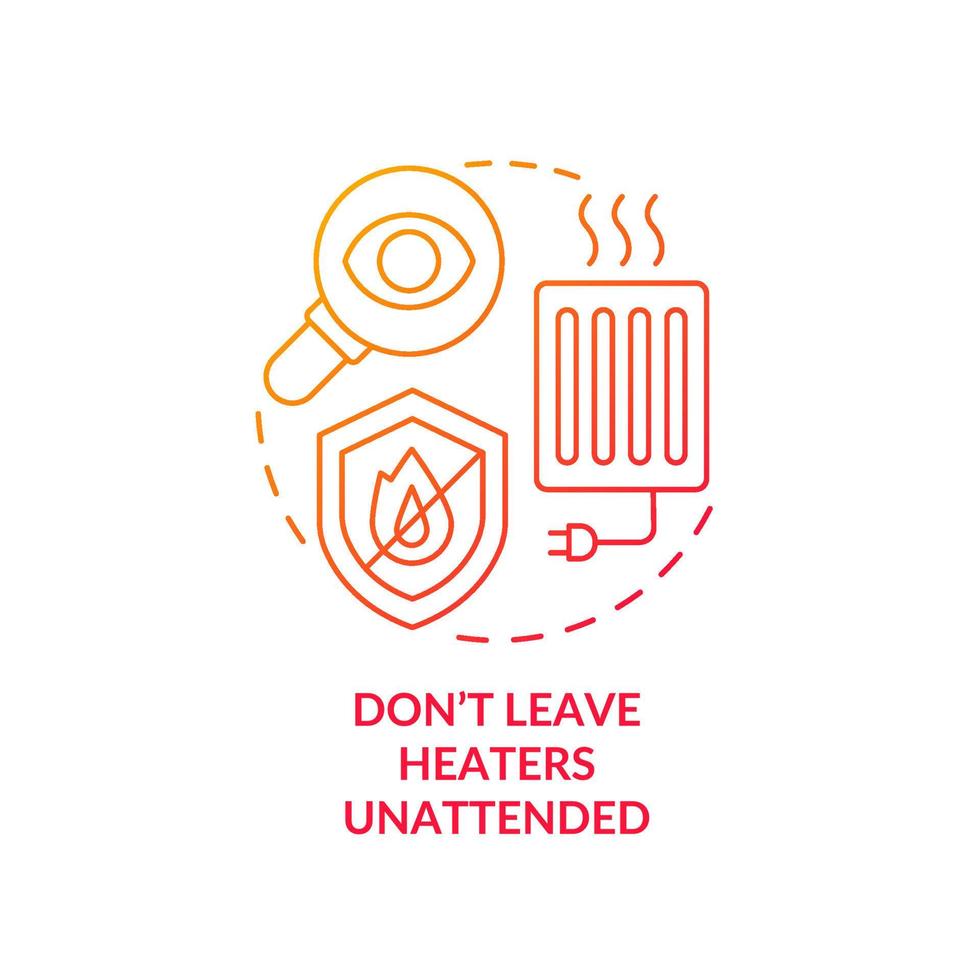 Dont leave heaters unattended red gradient concept icon. Winter heating safety tips. Fire precautions abstract idea thin line illustration. Isolated outline drawing vector
