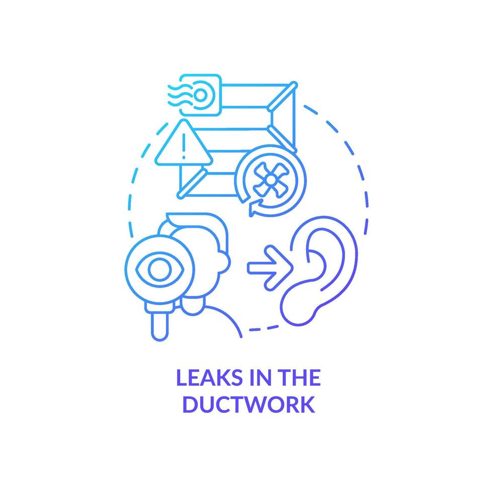 Leaks in ductwork blue gradient concept icon. Inefficient house insulation. Draughts proof. Vent system flaw abstract idea thin line illustration. Isolated outline drawing vector