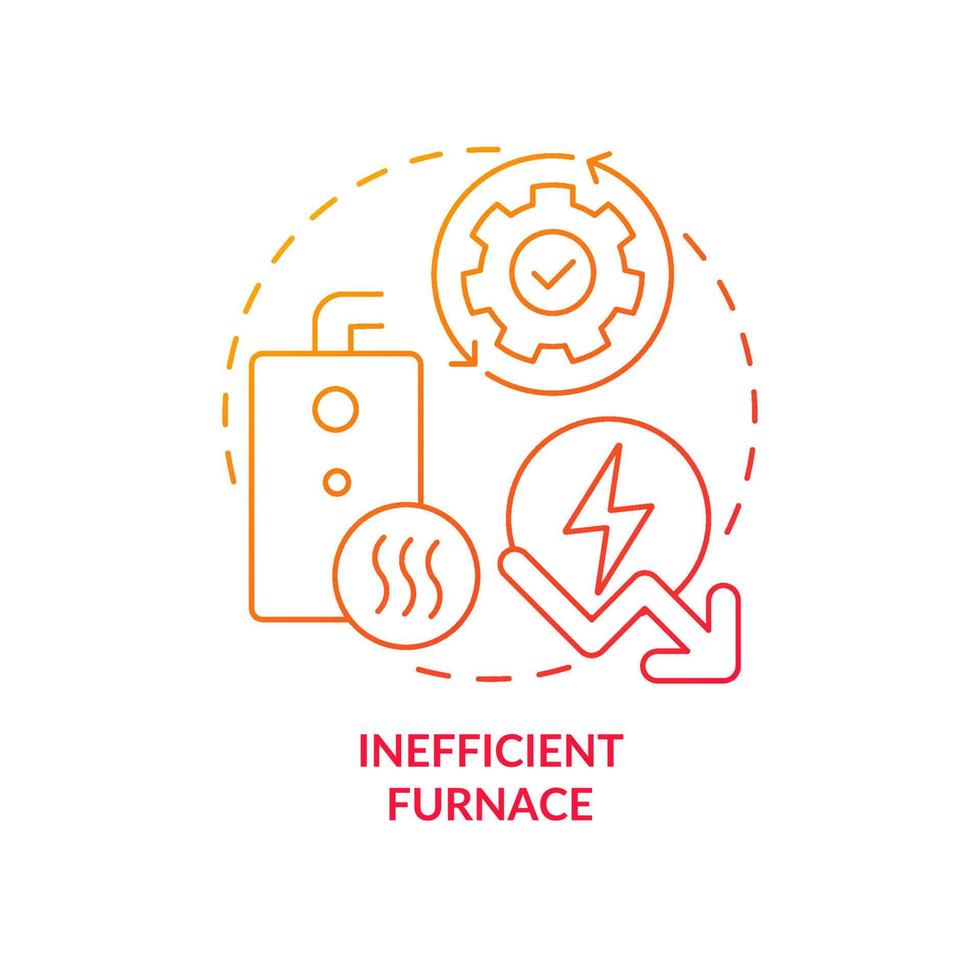 Inefficient furnace red gradient concept icon. Heating system problem. High home-heating bills reason abstract idea thin line illustration. Isolated outline drawing vector