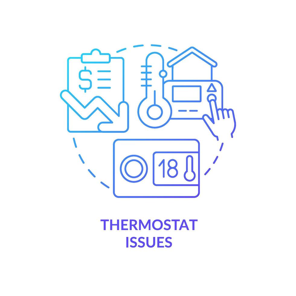 Thermostat issues blue gradient concept icon. Heating system mistakes. High home-warming bills reason abstract idea thin line illustration. Isolated outline drawing vector