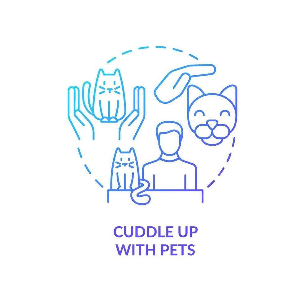 Snuggle up with pets blue gradient concept icon. Hug your domestic animals. Warming at cold weather abstract idea thin line illustration. Isolated outline drawing vector