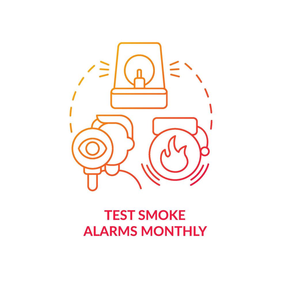 prueba fumar alarmas mensual rojo degradado concepto icono. defectuoso calefacción sistema. gas detector. la seguridad propina resumen idea Delgado línea ilustración. aislado contorno dibujo vector