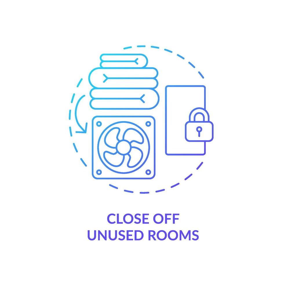 Close off unused rooms blue gradient concept icon. Save on heat energy bills in winter. Reduce warm losses abstract idea thin line illustration. Isolated outline drawing vector