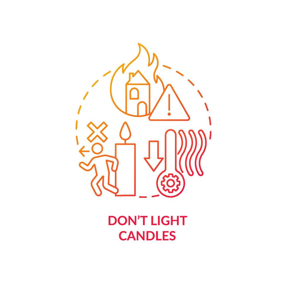 Never warm house with candles red gradient concept icon. Fire protection. Winter heating safety tip abstract idea thin line illustration. Isolated outline drawing vector