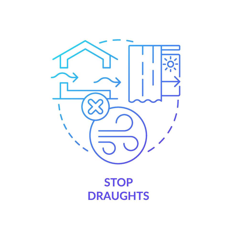 Draughts proof blue gradient concept icon. Improve house insulation. Reduce warm losses. Keep heat in home tip abstract idea thin line illustration. Isolated outline drawing vector