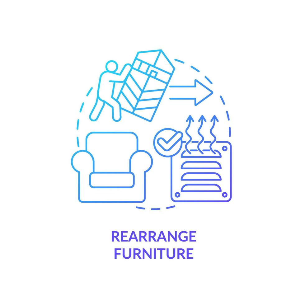 reorganizar mueble azul degradado concepto icono. Departamento acuerdo. mejorar calor respiradero distribución resumen idea Delgado línea ilustración. aislado contorno dibujo vector