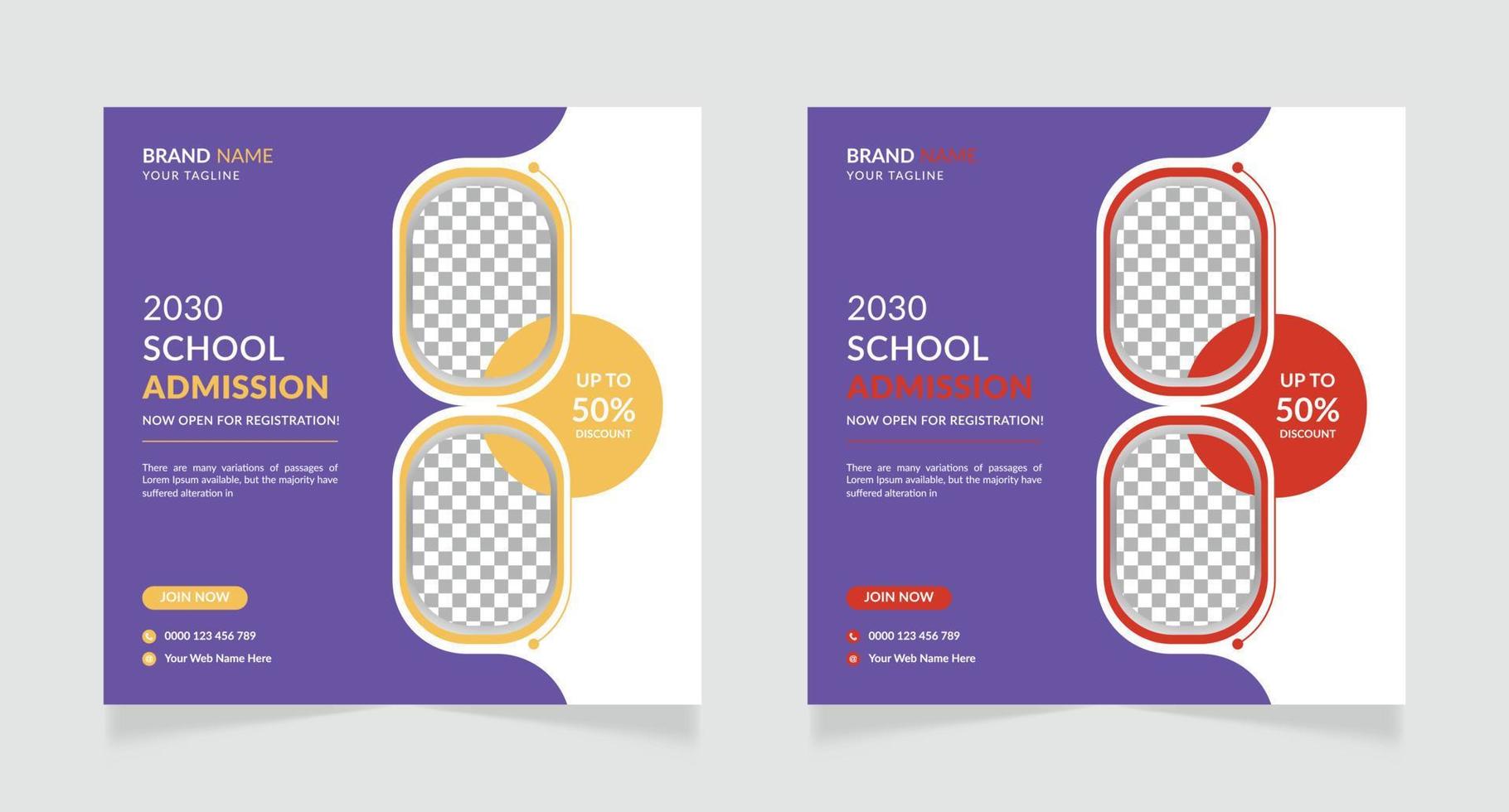 Back to school admission social media post or web banner template vector