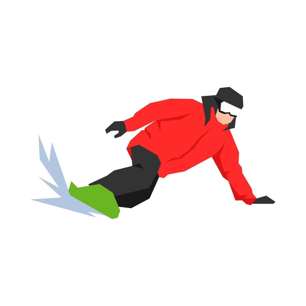 masculino snowboarder en acción en el nieve. extremo deporte, invierno. dibujos animados plano vector ilustración.