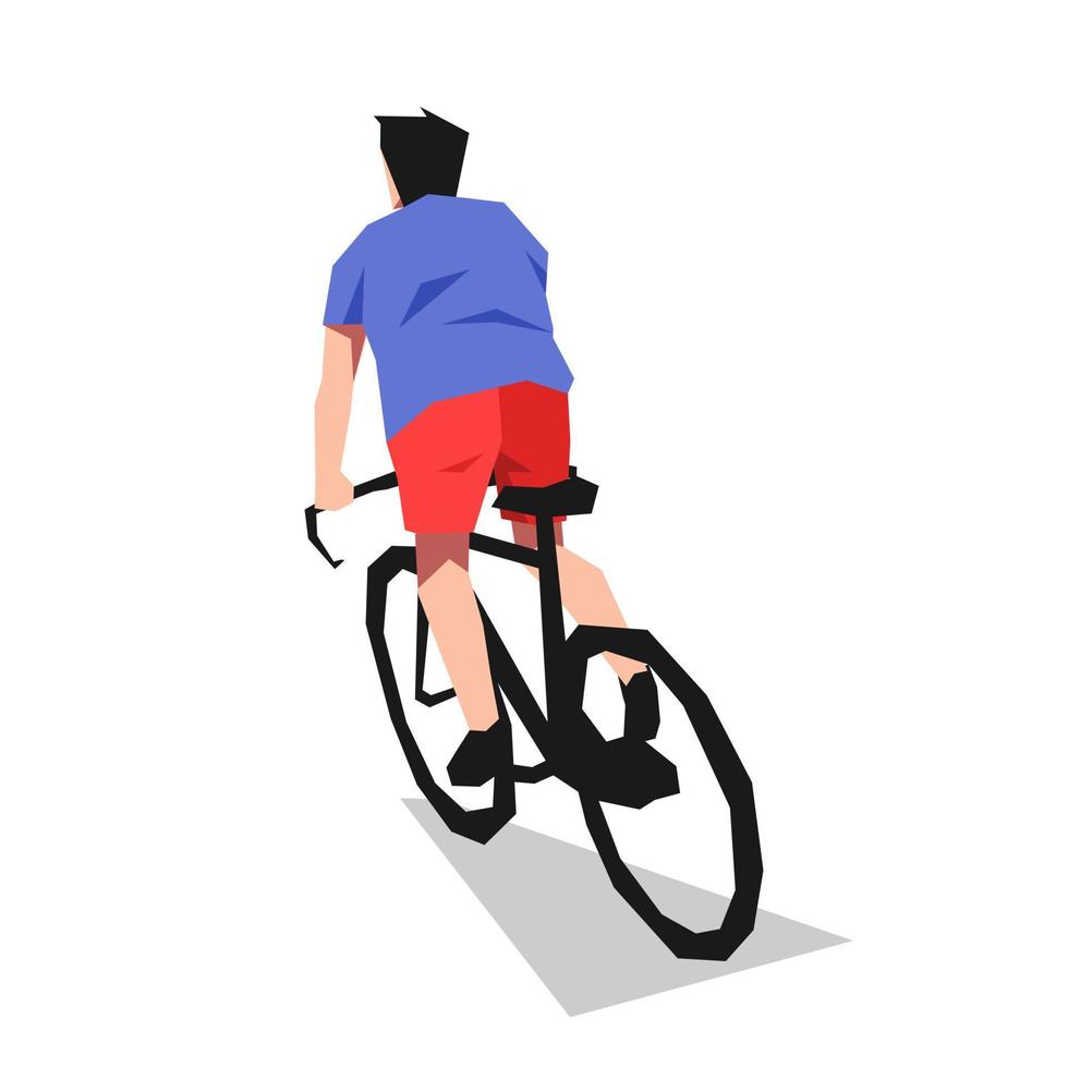 man riding a bicycle. back view. cyclist, hobby, activity, vehicle. flat vector illustration.