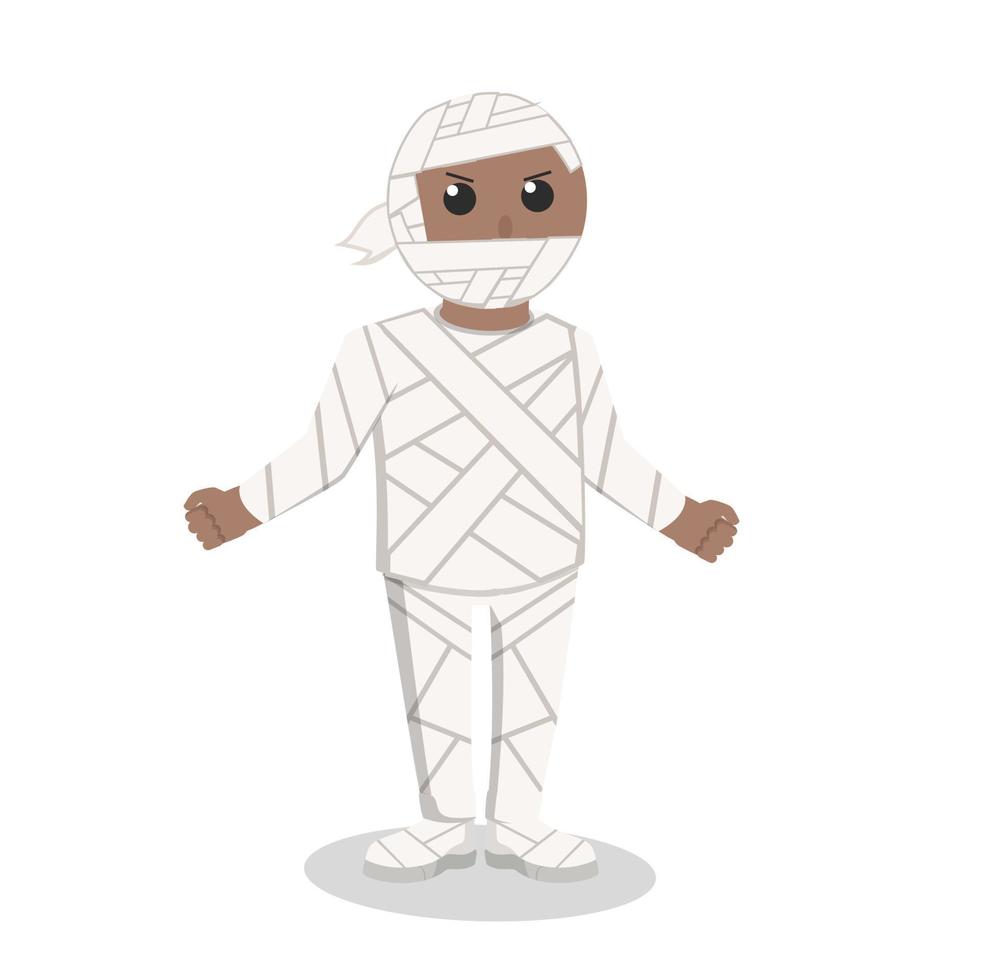 hombre africano con momia disfraz Víspera de Todos los Santos diseño personaje en blanco antecedentes vector