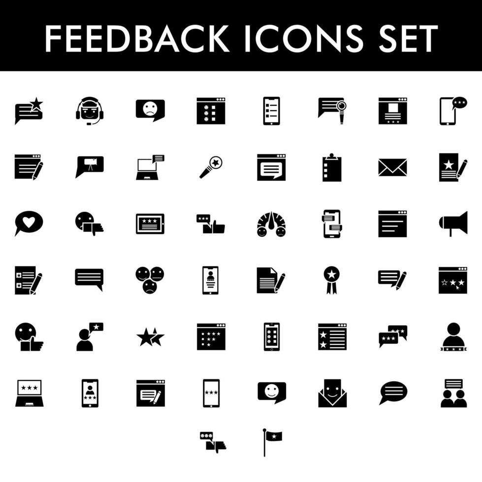 Feedback glyph icon set in flat style. vector