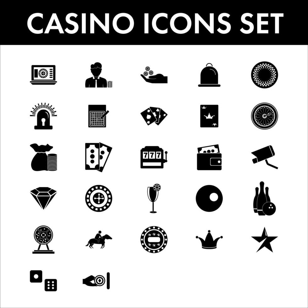 bw ilustración de casino icono conjunto en blanco antecedentes. vector