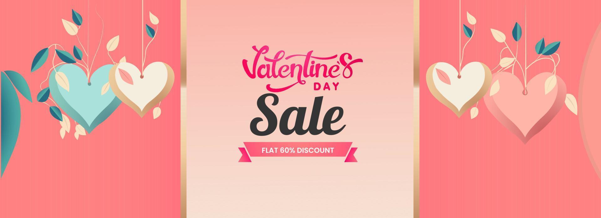 Valentine's Day Sale Banner or Header Design With Hanging Hearts. vector