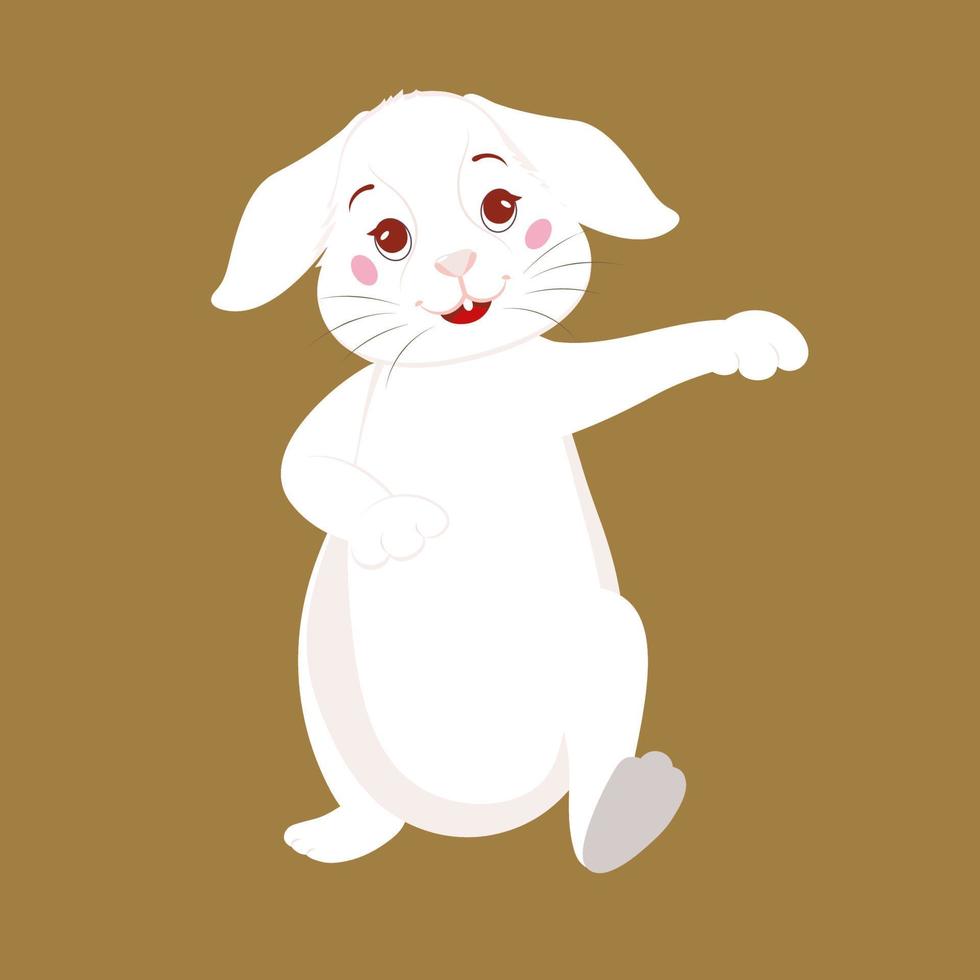 Character Of Cheerful Funny Bunny On Dark Golden Background. vector