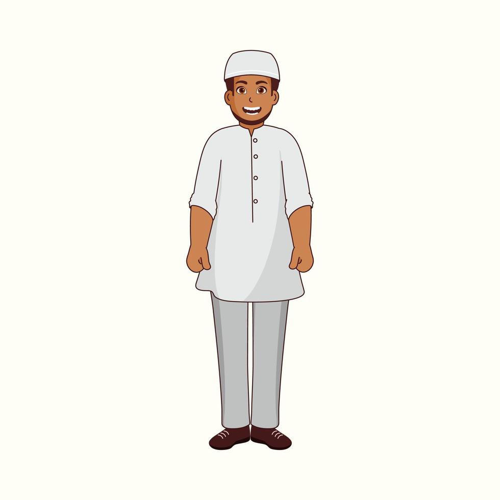 Cheerful Muslim Man Standing On White Background. vector