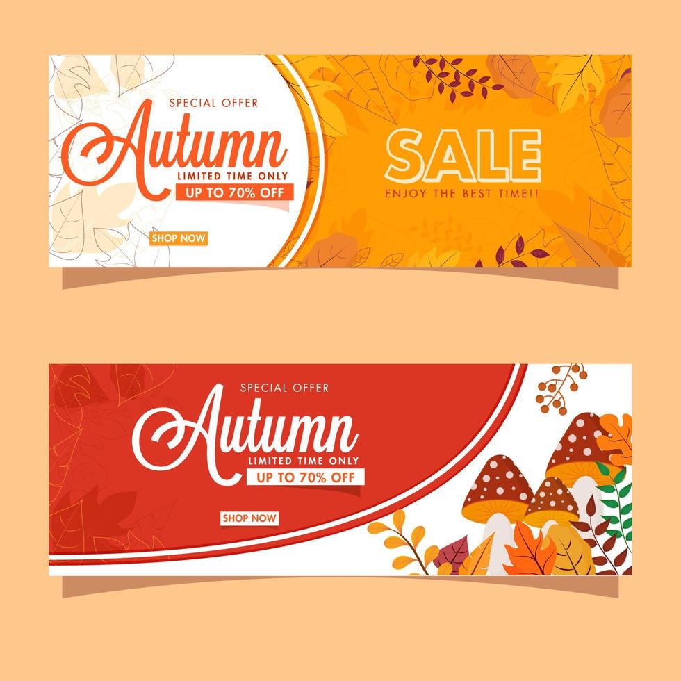 For Autumn Sale Header Or Banner Design In Two Color Option. vector