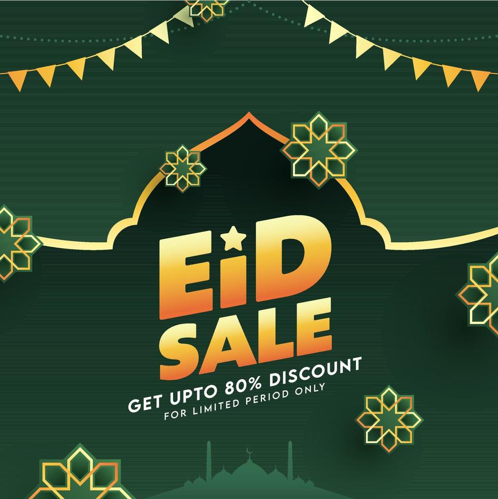 Islamic festival Eid Sale Mubarak Concept with Golden Floral, Bunting
