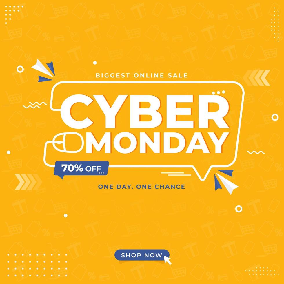 Cyber Monday Biggest Online Sale Poster Design with Discount Offer on Yellow Background. vector