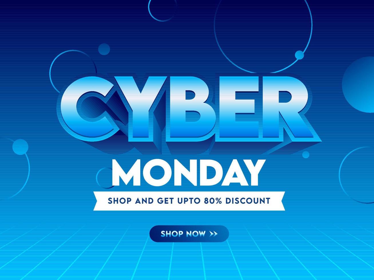 Cyber Monday Sale Poster Design with Discount Offer on Glossy Blue Background. vector